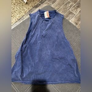 Blue Sleeveless top and capri pants for yoga and working out